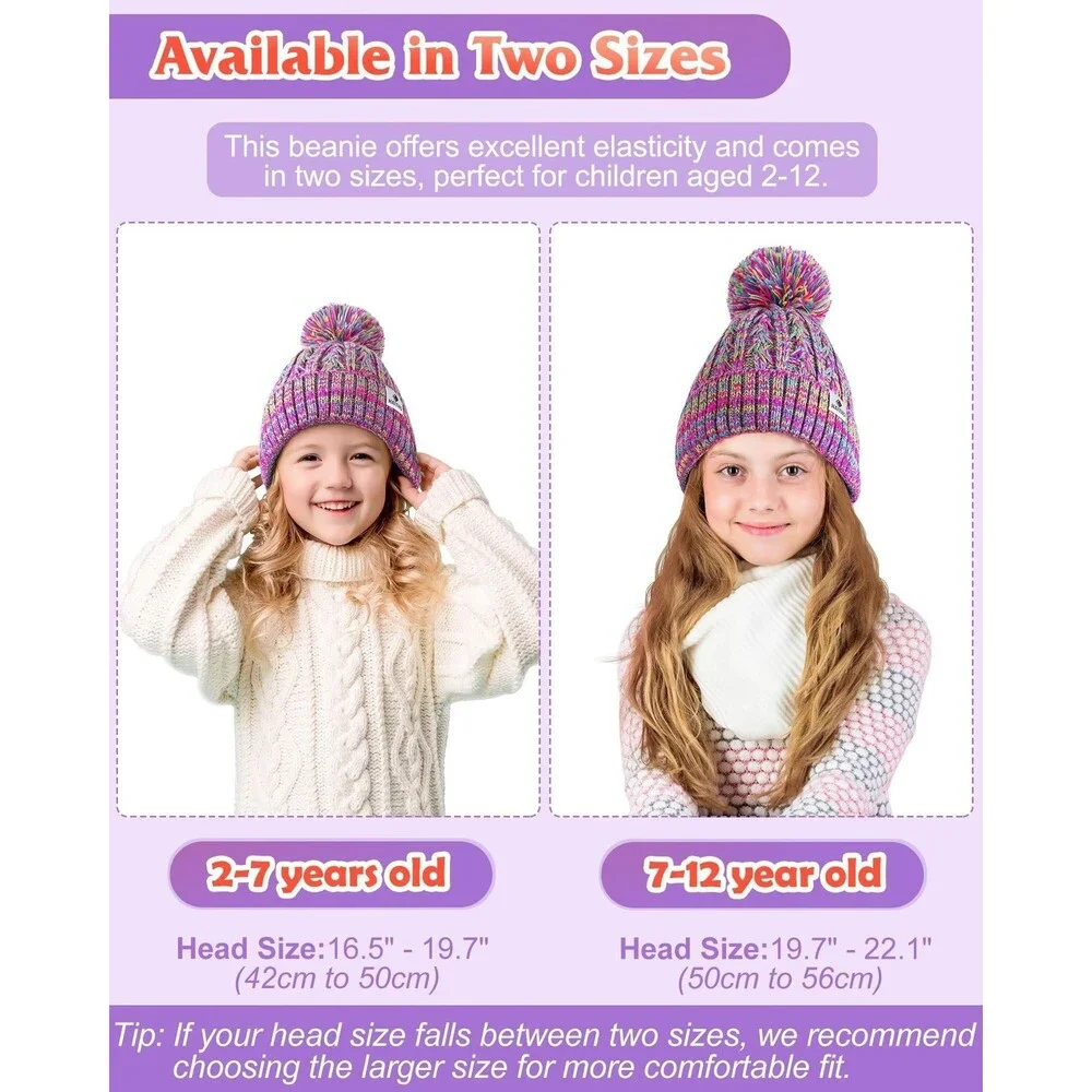 HAITHO Kids Winter Beanie Hat with Pom Girls Boys 7-12Y - NWT